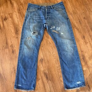 Banana Republic Mens Distressed Button Fly Straight Leg Jeans Blue 33x30 670949